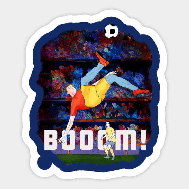 Booom- man kicking soccer ball Sticker by SW10 - Soccer Art